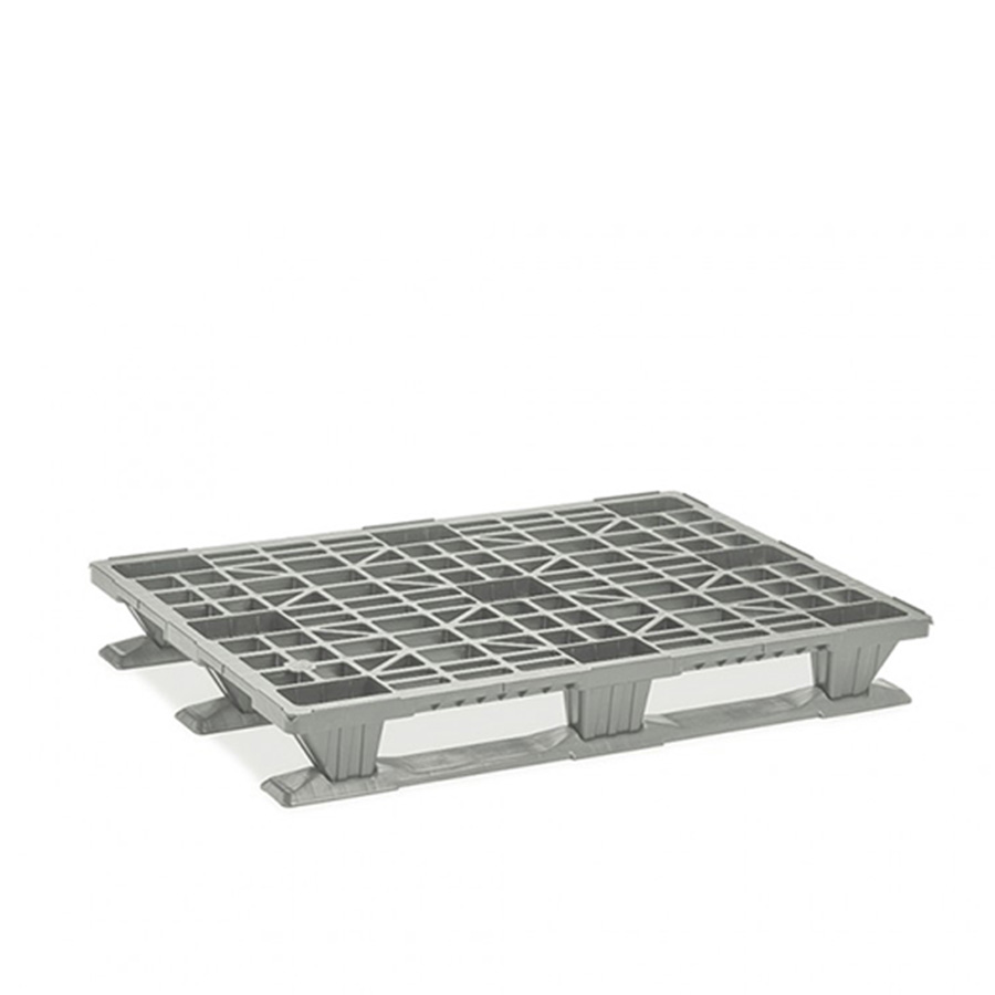 [030664] Palet plástico de carga ligera con 3 patines - Dim.: 1200x800x160h mm - Gris