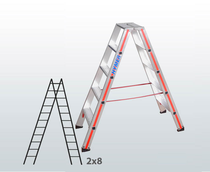 [001084] Escalera manual de tijera con acceso por 2 lados para uso experto con 2x8 escalones - Aluminio 