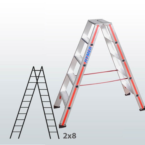 [001084] Escalera manual de tijera con acceso por 2 lados para uso experto con 2x8 escalones - Aluminio 
