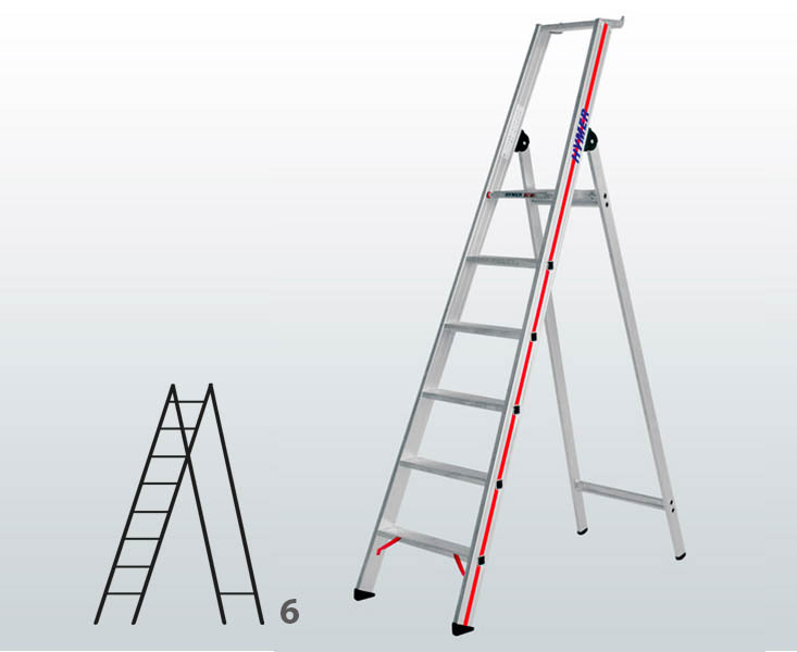 [001085] Escalera manual de tijera con acceso por 1 lado para uso experto con 6 escalones - Dim.: 530 x 2200h mm - Aluminio