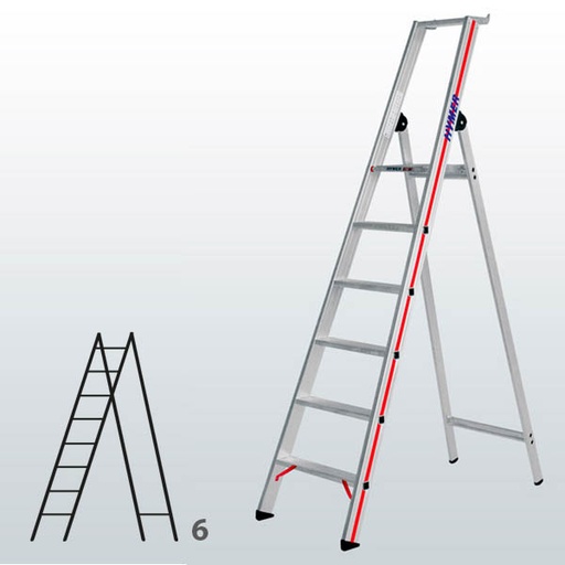 [001085] Escalera manual de tijera con acceso por 1 lado para uso experto con 6 escalones - Dim.: 530 x 2200h mm - Aluminio