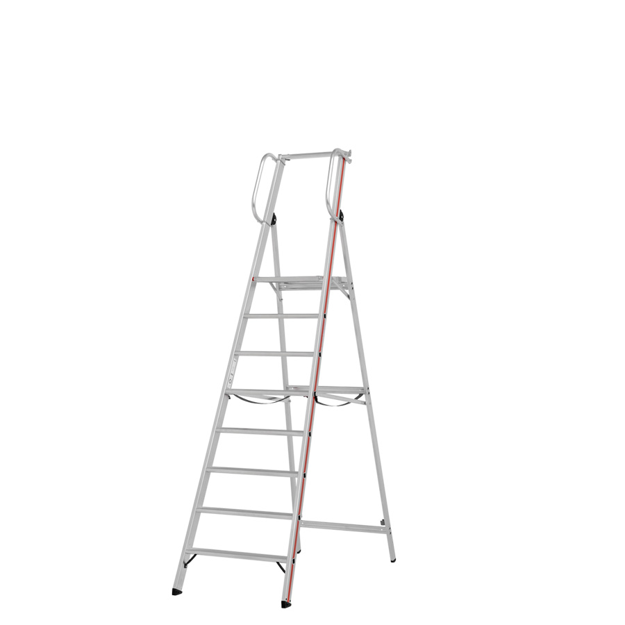 [001086] Escalera de mano plegable con 8 escalones y plataforma - Dim.: 2950x750x2700h mm - Aluminio