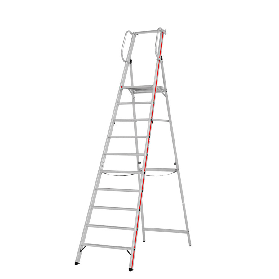 [001087] Escalera de mano plegable con 10 escalones y plataforma - Dim.: 3450x800x3150h mm - Aluminio