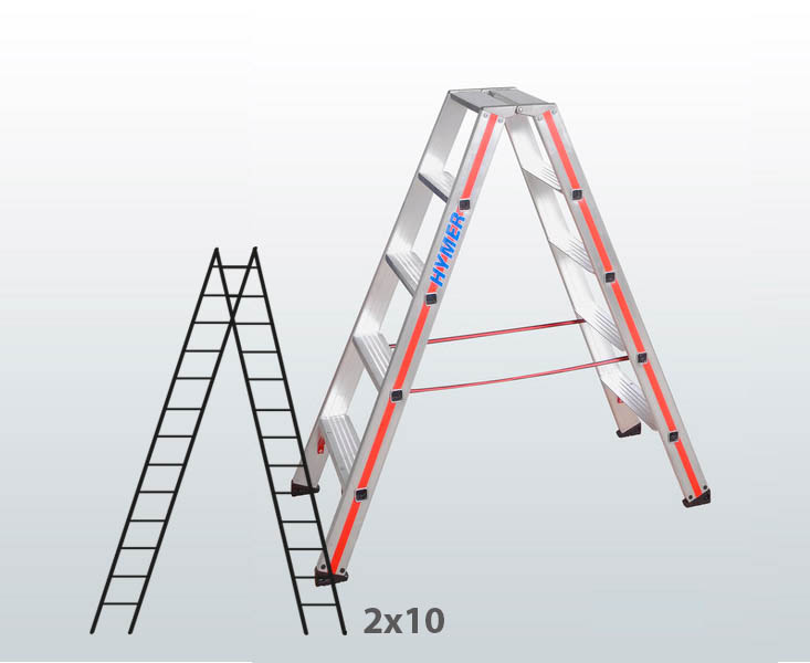 [001102] Escalera manual de tijera con acceso por 2 lados para uso experto con 2x10 escalones - Aluminio 