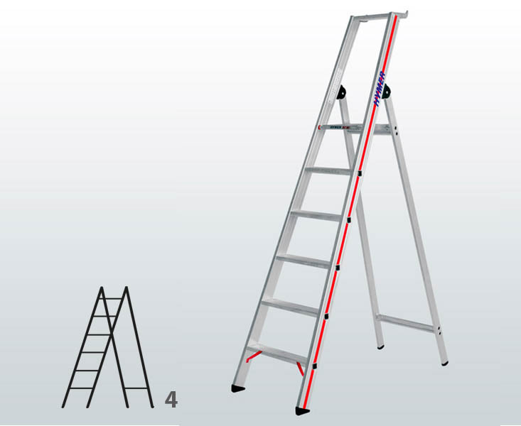 [001519] Escalera manual de tijera con acceso por 1 lado para uso experto con 4 escalones - Dim.: 480 x 1700h mm - Aluminio
