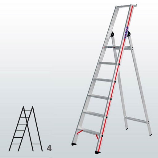 [001519] Escalera manual de tijera con acceso por 1 lado para uso experto con 4 escalones - Dim.: 480 x 1700h mm - Aluminio