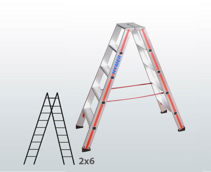 [001521] Escalera manual de tijera con acceso por 2 lados para uso experto con 2x6 escalones - Aluminio 