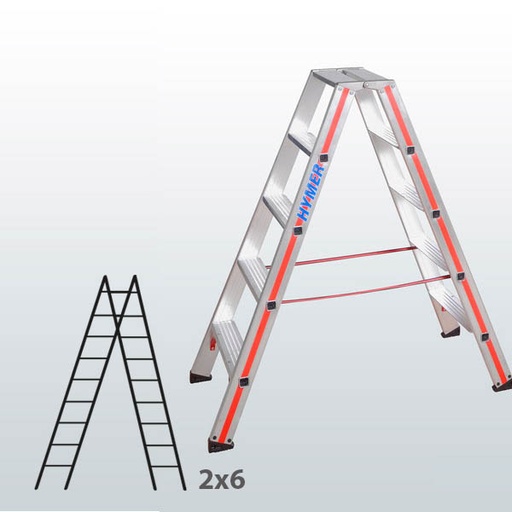 [001521] Escalera manual de tijera con acceso por 2 lados para uso experto con 2x6 escalones - Aluminio 