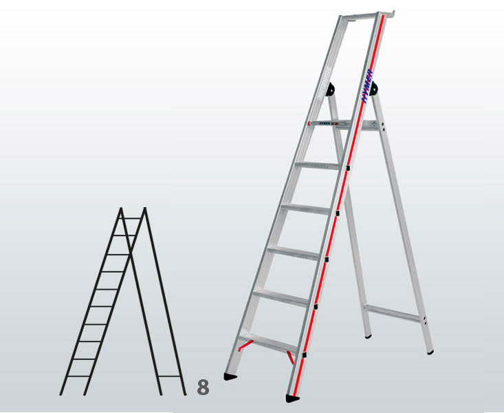 [001538] Escalera manual de tijera con acceso por 1 lado para uso experto con 8 escalones - Dim.: 570 x 2700h mm - Aluminio