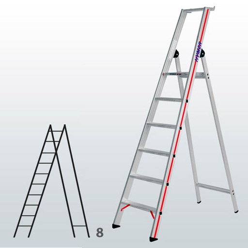 [001538] Escalera manual de tijera con acceso por 1 lado para uso experto con 8 escalones - Dim.: 570 x 2700h mm - Aluminio