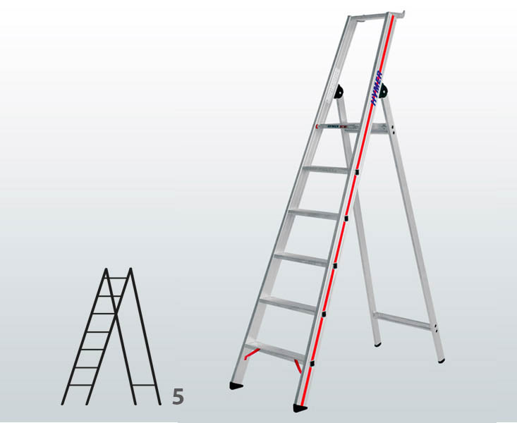 [001563] Escalera manual de tijera con acceso por 1 lado para uso experto con 5 escalones - Dim.: 500 x 1950h mm - Aluminio