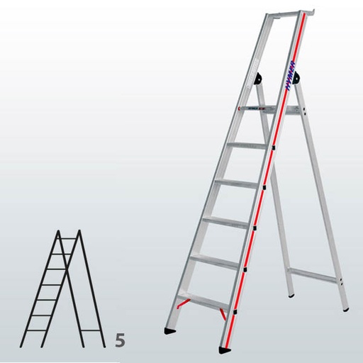 [001563] Escalera manual de tijera con acceso por 1 lado para uso experto con 5 escalones - Dim.: 500 x 1950h mm - Aluminio