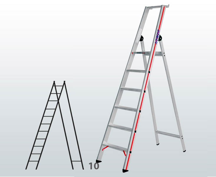 [001564] Escalera manual de tijera con acceso por 1 lado para uso experto con 10 escalones - Dim.: 630 x 3200h mm - Aluminio