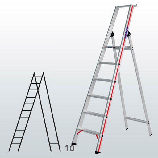 [001564] Escalera manual de tijera con acceso por 1 lado para uso experto con 10 escalones - Dim.: 630 x 3200h mm - Aluminio