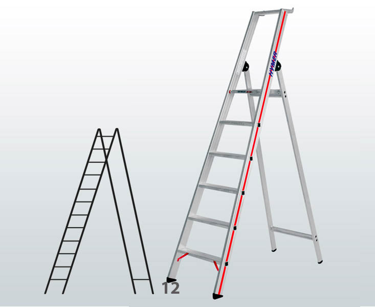 [001565] Escalera manual de tijera con acceso por 1 lado para uso experto con 12 escalones - Dim.: 680 x 3700h mm - Aluminio