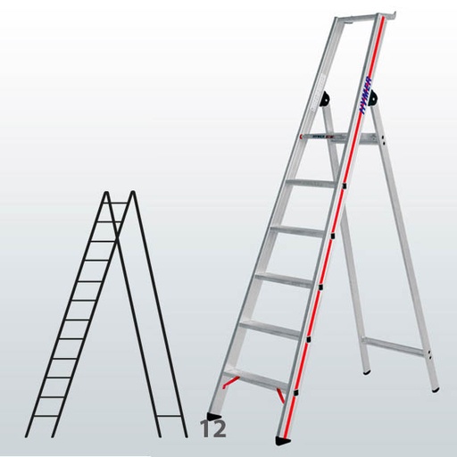 [001565] Escalera manual de tijera con acceso por 1 lado para uso experto con 12 escalones - Dim.: 680 x 3700h mm - Aluminio