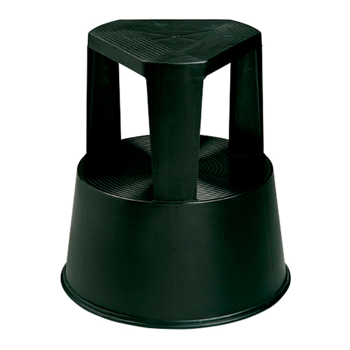 [001568] Taburete escalera de plástico modelo TACO con ruedas y goma - Dim.: 410x440h mm - Negro