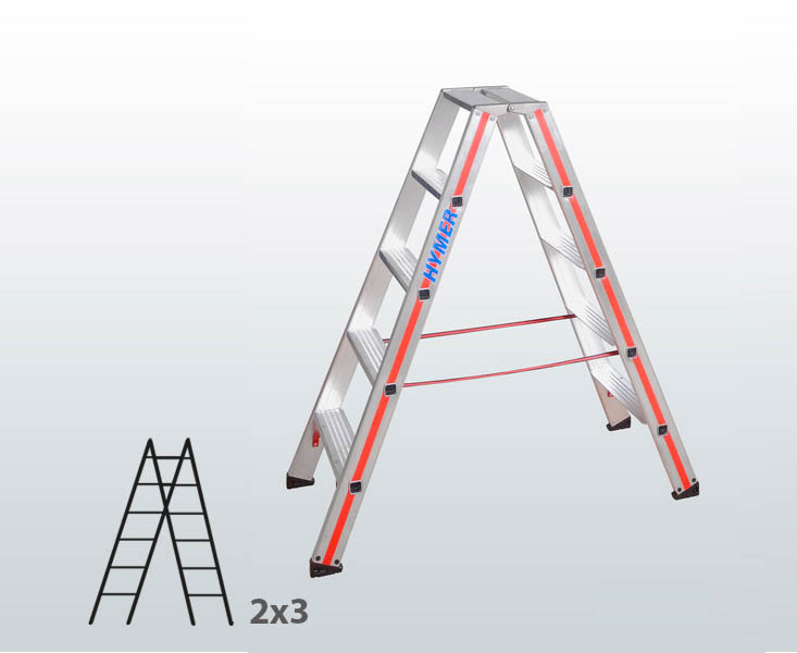 [003401] Escalera manual de tijera con acceso por 2 lados para uso experto con 2x3 escalones - Aluminio 