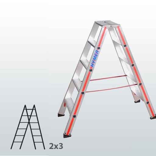 [003401] Escalera manual de tijera con acceso por 2 lados para uso experto con 2x3 escalones - Aluminio 