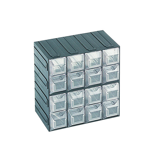 [003718] Cajonera plástica serie Vision con 16 cajones transparentes - Dim.: 208x132x208h mm - Verde