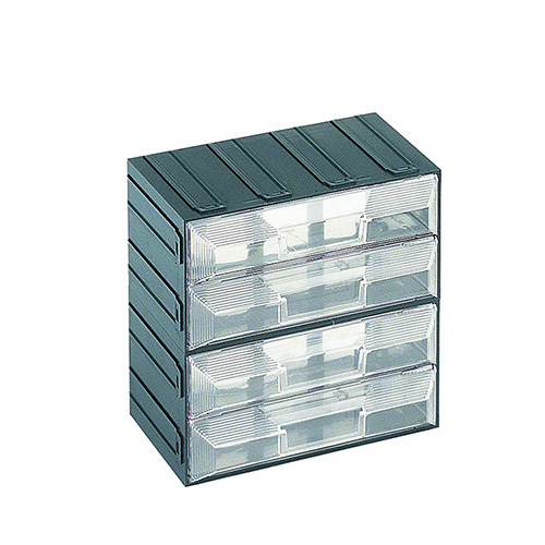 [003720] Cajonera plástica serie Vision con 4 cajones transparentes - Dim.: 208x132x208h mm - Verde
