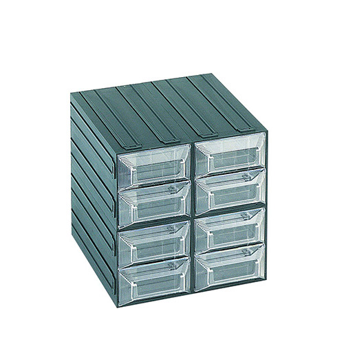 [003721] Cajonera plástica serie Vision con 8 cajones transparentes - Dim.: 208x222x208h mm - Verde