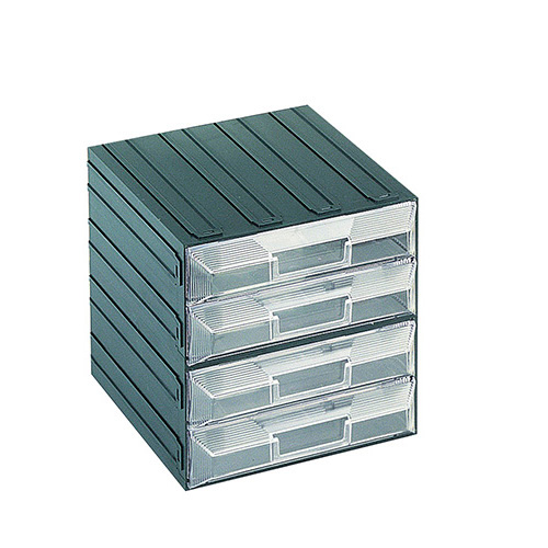 [003723] Cajonera plástica serie Vision con 4 cajones transparentes  (sin divisores internos) - Dim.: 208x222x208h mm - Verde