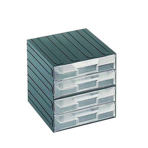 [003723] Cajonera plástica serie Vision con 4 cajones transparentes  (sin divisores internos) - Dim.: 208x222x208h mm - Verde