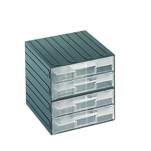 [003724] Cajonera plástica serie Vision con 4 cajones transparentes - Dim.: 208x222x208h mm - Verde