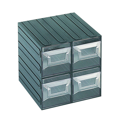 [003725] Cajonera plástica serie Vision con 4 cajones transparentes - Dim.: 208x222x208h mm - Verde