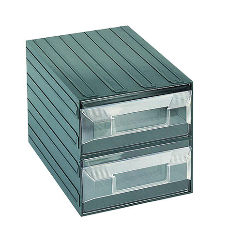 [003727] Cajonera plástica serie Vision con 2 cajones transparentes - Dim.: 249x366x250h mm -Verde