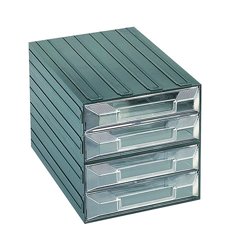 [003728] Cajonera plástica serie Vision con 4 cajones transparentes - Dim.: 249x366x250h mm - Verde