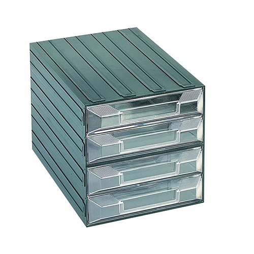 [003728] Cajonera plástica serie Vision con 4 cajones transparentes - Dim.: 249x366x250h mm - Verde