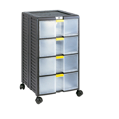 [004050] Cajonera con 4 cajones de plástico extraíbles y cierre patentado Block-Age - Dim.: 391x390x629h mm - Negro