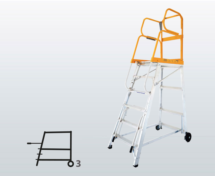 [009027] Plataforma móvil de aluminio modelo Tracker de 3 escalones (Altura plataforma 860h mm) - Dim.: 840x1225x1850h mm - Aluminio 
