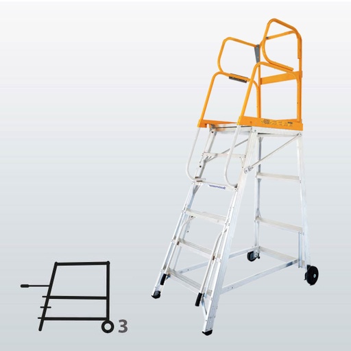 [009027] Plataforma móvil de aluminio modelo Tracker de 3 escalones (Altura plataforma 860h mm) - Dim.: 840x1225x1850h mm - Aluminio 
