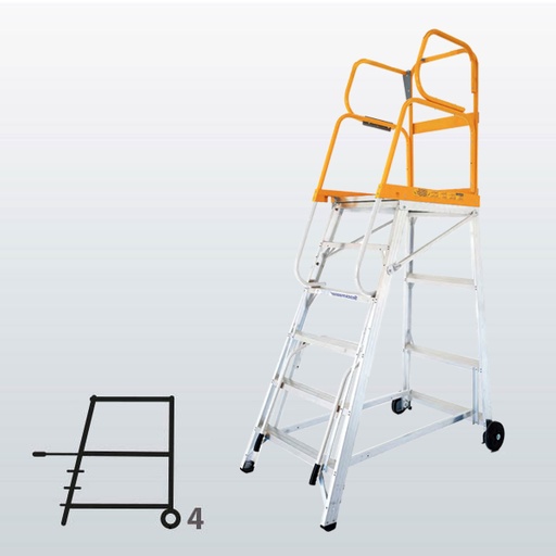 [009028] Plataforma móvil de aluminio modelo Tracker de 4 escalones (Altura plataforma 1145h mm) - Dim.: 895x1355x2135h mm - Aluminio 