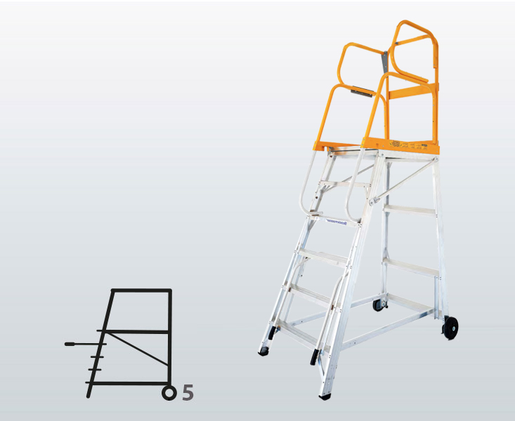 [009029] Plataforma móvil de aluminio modelo Tracker de 5 escalones (Altura plataforma 1435h mm) - Dim.: 935x1485x2425h mm - Aluminio 