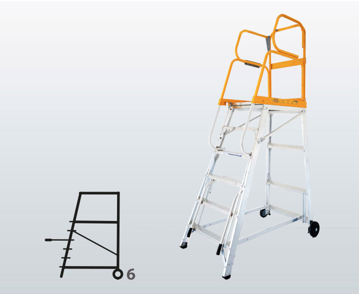 [009030] Plataforma móvil de aluminio modelo Tracker de 6 escalones (Altura plataforma 1720h mm) - Dim.: 975x1615x2710h mm - Aluminio 