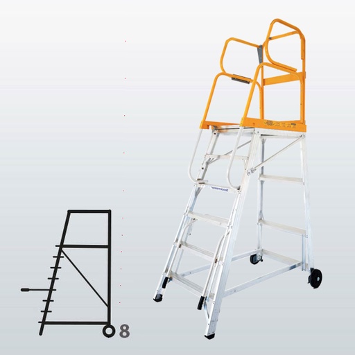 [009032] Plataforma móvil de aluminio modelo Tracker de 8 escalones (Altura plataforma 2295h mm) - Dim.: 1055x1875x3285h mm - Aluminio 