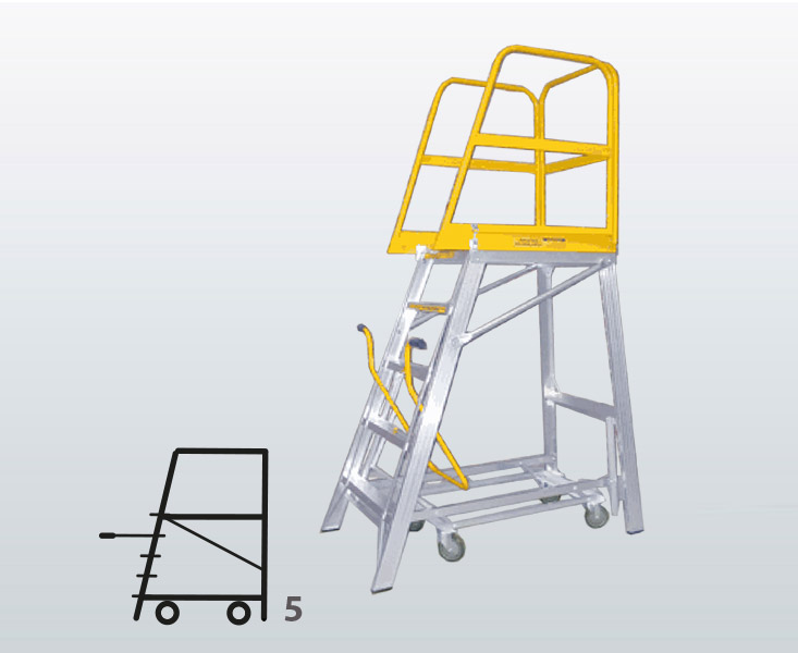 [009039] Plataforma móvil Navigator con 5 escalones (Alt. plataforma 1435h mm) - Dim.: 795x1425x2425h mm - Aluminio 