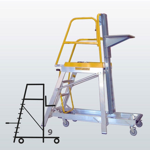 [009052] Plataforma móvil Navigator LT con 9 escalones y elevador manual (Alt. plataforma 2580h mm) - Dim.: 955x2465x3570h mm - Aluminio