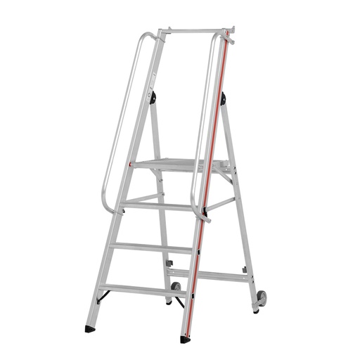 [010432] Escalera de mano plegable con plataforma y ruedas - 4 escalones - Dim.: 1950x650x1750h mm - Aluminio