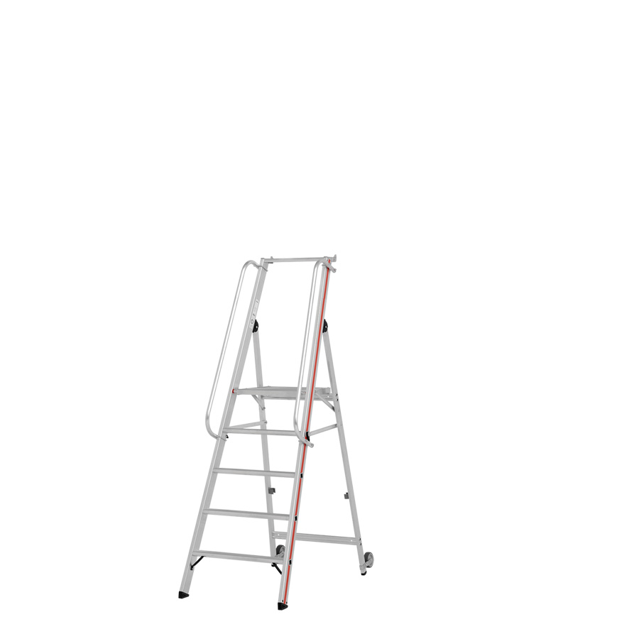 [010433] Escalera de mano plegable con plataforma y ruedas - 5 escalones - Dim.: 2200x670x2000h mm - Aluminio