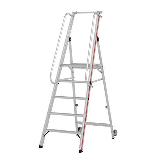 [010433] Escalera de mano plegable con plataforma y ruedas - 5 escalones - Dim.: 2200x670x2000h mm - Aluminio