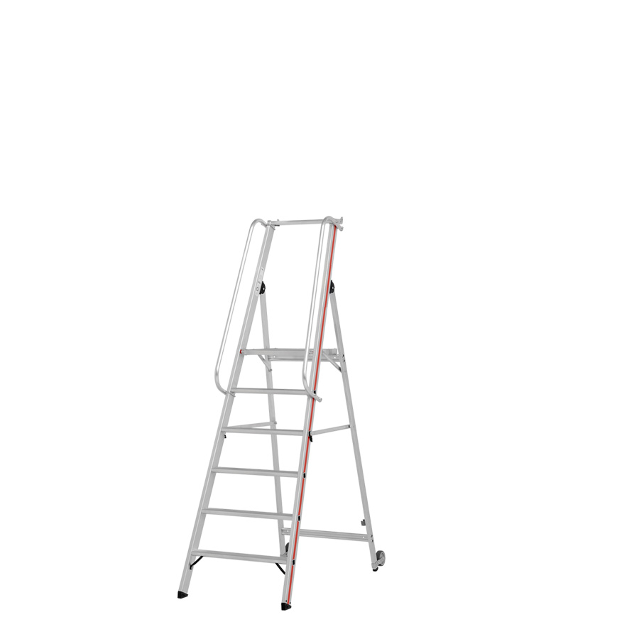 [010435] Escalera de mano plegable con plataforma y ruedas - 6 escalones - Dim.: 2450x700x2200h mm - Aluminio