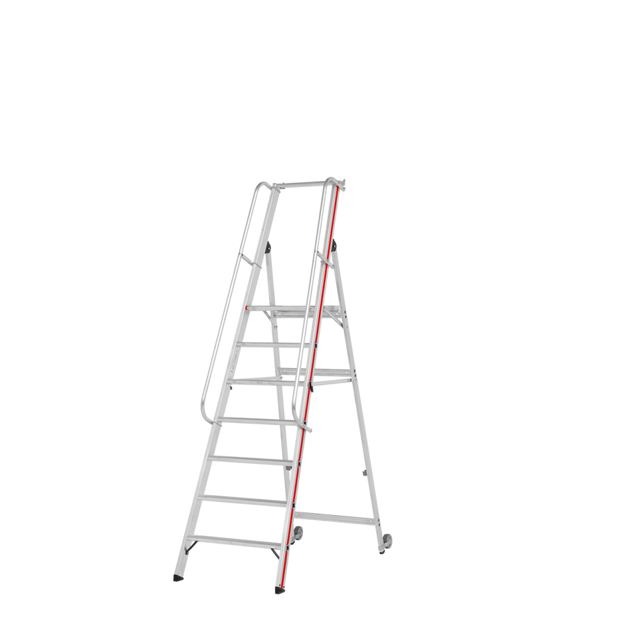[010436] Escalera de mano plegable con plataforma y ruedas - 7 escalones - Dim.: 2700x730x2550h mm - Aluminio