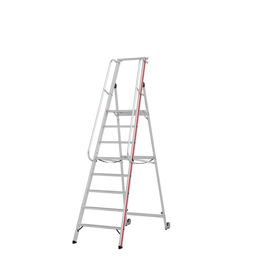[010437] Escalera de mano plegable con plataforma y ruedas - 8 escalones - Dim.: 2950x750x2700h mm - Aluminio