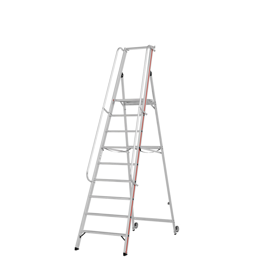 [010438] Escalera de mano plegable con plataforma y ruedas - 9 escalones - Dim.: 3200x780x3000h mm - Aluminio