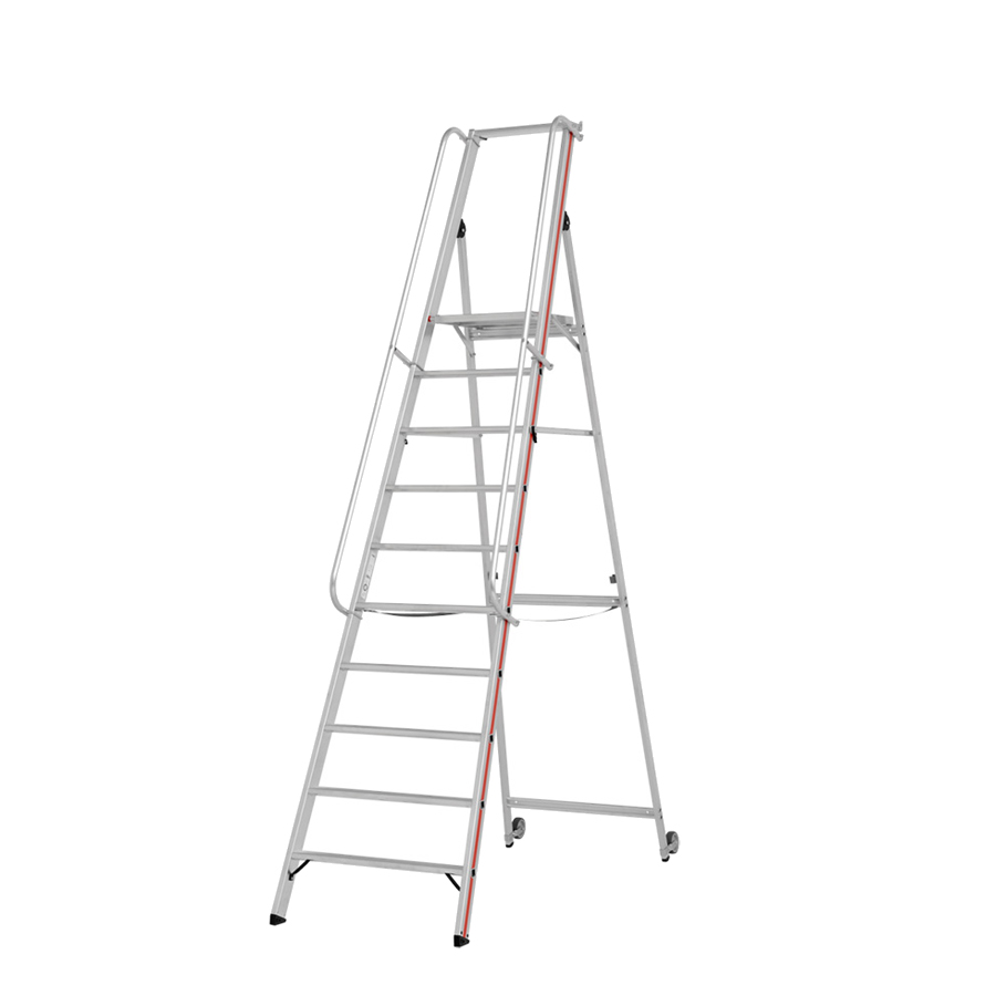 [010439] Escalera de mano plegable con plataforma y ruedas - 10 escalones - Dim.: 3450x800x3150h mm - Aluminio